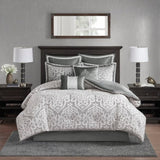 8 Piece Jacquard Comforter Set Silver/Silver Cal King B035128888