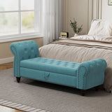64.5" Bed Bench for Bed Room Nails Tufted Chaise of Lounge with Storage Velvet Upholstery Lake Blue W1097P202880