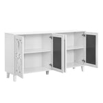 ZUN Buffet Cabinet with Adjustable Shelves, 4-Door Mirror Hollow-Carved TV stand for TVs Up to 70'', 12838098