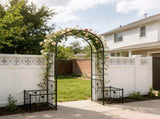 Metal Garden Arch with two plant stands 79.5'' Wide x 86.6'' High Climbing Plants Support Rose Arch W158681135
