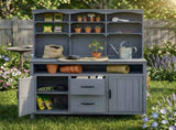 (With Assembly Video) Large Fir Wood Potting Bench, 45.3''L Multi-Functional Outdoor Patio N717P404332E