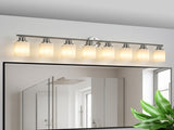 Modern 8-Light Vanity Wall Sconce, Brushed Nickel Finish with Frosted Glass Shades for Bathroom or W1340P206700