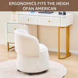 Storage Ottoman Foot Rest Round Footstool Teddy Velvet Footrest with Wheels Vanity Stool White 27021123