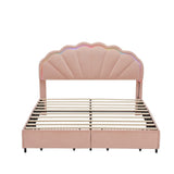Full Size Upholstered Smart LED Bed Frame with 2 Storage Drawers and Chic Double Petal Headboard , W3004P230608