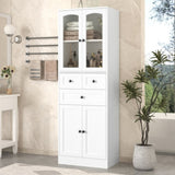 ZUN Tall Bathroom Storage Cabinet, Cabinet with Four Doors and Drawers, Adjustable Shelf, MDF Board, N725P186647W