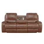 ZUN Achern Brown Leather-Air Nailhead Manual Reclining Sofa with Storage Console and USB Port T2574P198806