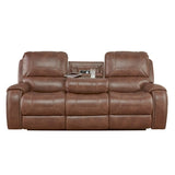 ZUN Achern Brown Leather-Air Nailhead Manual Reclining Sofa with Storage Console and USB Port T2574P198806