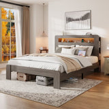 Bed Frame King Size, Wood Platform Bed Frame with Storage LED Light Headboard and 2 USB , Noise 95278279