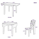 ZUN 3-Piece Wood Drop Leaf Breakfast Nook Dining Table Set with 2 X-back Chairs for Small Places, 09982009