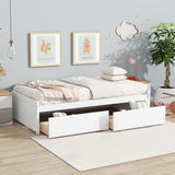 Twin Size Bed with 2 Drawers, Solid Rubber Wood Bed,White W504P313037