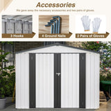 ZUN 8 x 6 ft Outdoor Storage Shed, All Weather Metal Sheds with 2 Lockable Doors, Tool Shed for Garden, W2505P163543