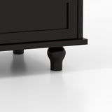 Minimalist Black Buffet Cabinet with Double Glass Doors and Drawer, Modern Wooden Storage Sideboard 26388624