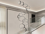 14 Ring High Ceiling Chandelier Foyer, Black Modern LED Large Staircase Long Chandeliers Light 86954996