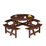 ZUN Outdoor 8 Person Picnic Table, 8 person Round Picnic Table with 4 Built-in Benches, Umbrella Hole, W2275P149765