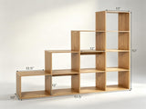 Natural Stepped 10-Cube Open Bookshelf 4-Tier Engineered Wood Storage Display Rack with Anti-Tipping 45719798