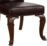 Traditional Formal Set of 2 Side Chairs Brown Cherry Solid wood Chair Padded Leatherette Tufted B01178729