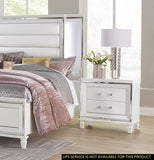 Glamorous White Silver Finish 1pc Nightstand of 2x Drawers Acrylic Bar Pulls Stylish Bedroom B01159024