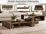 2-Tier Modern Geometric Coffee Table Engineered Wood Low Center Table with Storage Shelf, Waterproof 39393692