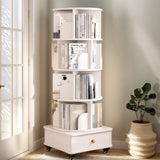 Rotating Bookshelf with Drawer, 360 Display 5 Tier Corner Bookshelf for Small Space, Floor Standing W2641P329210