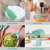 11Pcs Silicone Cooking Utensil Set Heat Resist Wooden Handle Silicone Spatula Ladle Spaghetti Server 78150001