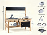Natural Fir Wood Kids Outdoor Mud Kitchen Playset with Stainless Steel Sink & Stoves, Pretend Play 44198763