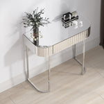 ZUN Mirrored Vanity Table, Mirrored Dressing Table, Stainless Steel Glossy Frame Desk for Bedroom Studio W104340308