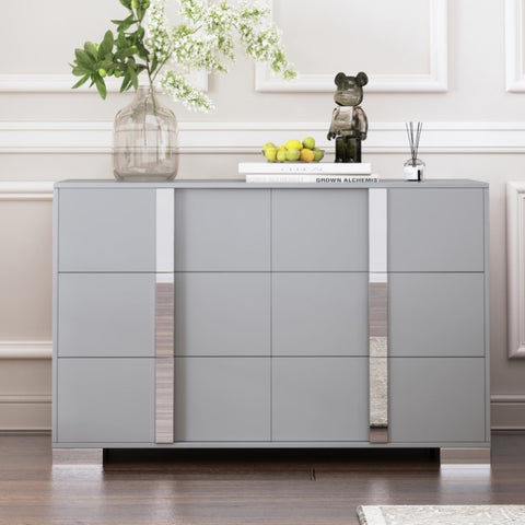 ZUN Elegant Modern Dresser with Metal Handle,Mirrored Storage Cabinet with 6 Drawers for Bedroom,Living WF319354AAE