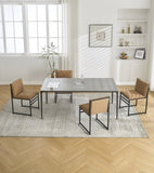 Modern Dining Chairs set of 2, Upholstered Linen cushions and backrest with minimalist craft iron W1249P257010