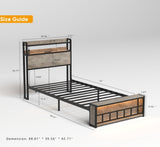 Twin Bed Frames , Headboard and Charging Station & LED Light for Bedroom, Solid and Stable, Noise 01956866