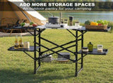 Foldable Aluminum Camping Kitchen Table Heat Resistant Slatted Tabletop, 4 Foldable Side Trays Mesh 08504141