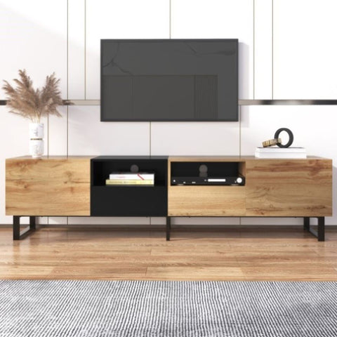 ZUN Modern TV Stand with 2 Cabinets& Open Storage Compartment, Color-matching Media Console Table for WF531563AAP