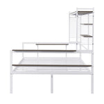 ZUN Full size Metal Daybed with Movable Desk, Metal Grid, Shelves and Clothes Hanger, White N737P199321K