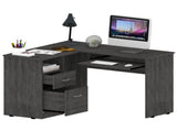 L-Shaped Desk, Keyboard Tray, Two Drawers, One Open Shelf, Smokey Oak B097133037