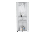 Corner Bar Cabinet Unit with Wine Glass Rack and Lower Cabinet, White B097P221375