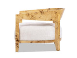 Madrid 26.5" Burl Wood Barrel Accent Arm Chair, Seashell White Chenille B2719P238278