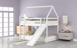 Twin Size Bunk House Bed with Slide and Ladder,White WF285894AAK