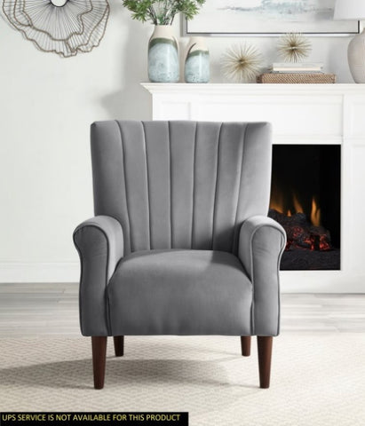 ZUN Modern Aesthetic Accent Chair Dark Gray Velvet Channel Tufted Back Solid Wood Furniture 1pc Stylish B011P182491