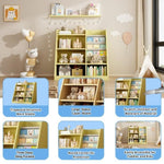 ZUN Yellow Wooden Toy Storage Organizer Cabinet Kids Bookshelf Children Bookcase Toddler Baby Sling Book 73872683