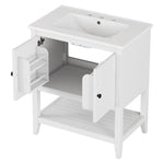 ZUN 30" White Modern Sleek Bathroom Vanity Elegant Ceramic Sink with Solid Wood Frame Open Style Shelf & N725P189825K