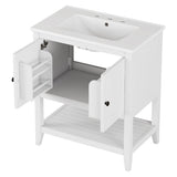 ZUN 30" White Modern Sleek Bathroom Vanity Elegant Ceramic Sink with Solid Wood Frame Open Style Shelf & N725P189825K