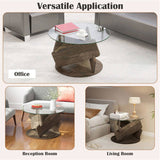 32" Grey Round Tempered Glass Coffee Table - Modern Style, 200LBS Capacity, Solid Rubberwood Base 26269779