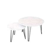 27.56'' Round Nesting Coffee Table Set of 2, Circular Nesting End Table Set, Round Marble Tabletop, 32508721