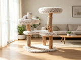 40" Natural Solid Wood Cat Tree Tower, Boho Style Cat Condo with Washable Plush Cushions & Jute 45890218