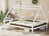 Full House Platform Bed with Stairs, Solid Wood Twin Bed Frame, Low Profile and Childlike Fun W1580P354720