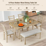 ZUN 6-Piece Rubber Wood Dining Table Set with Beautiful Wood Grain Pattern Tabletop Solid Wood Veneer 48310127