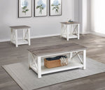 ZUN White Brown 3-Piece Set Table Top Cocktail Rectangular Coffee Table and Two Matching Square End B011P244337