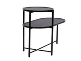 Round Coffee Table with Storage Tray 2 Tier Oval End Tables Wooden Small Side Table for Living Room 92560244