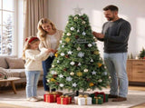 6FT Pre-Lit Artificial Christmas with Ornaments, 215 Warm White LED Lights, PVC Hinged Xmas 94474203