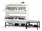 Barn door style shoe cabinet with 2 flip-down compartments, baffle, wire mesh, metal legs with soft 46675199