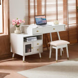 3-in-1 Vanity Desk with Lighted Flip-Top Mirror & Adjustable Cabinet, Makeup Dressing Table with N844P291656A